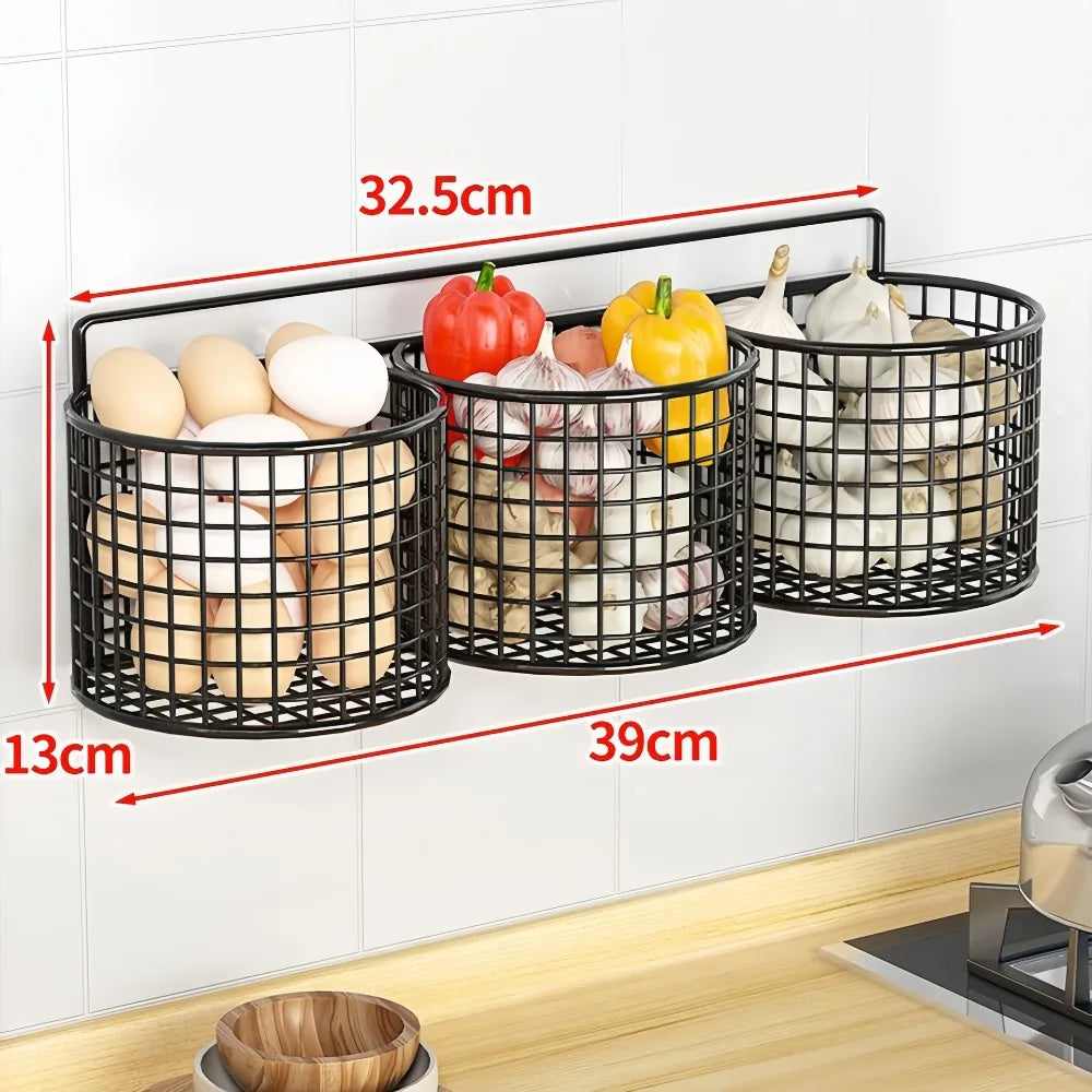 Wall Mounted Round Metal Storage Basket Rack – Kitchen & Bath