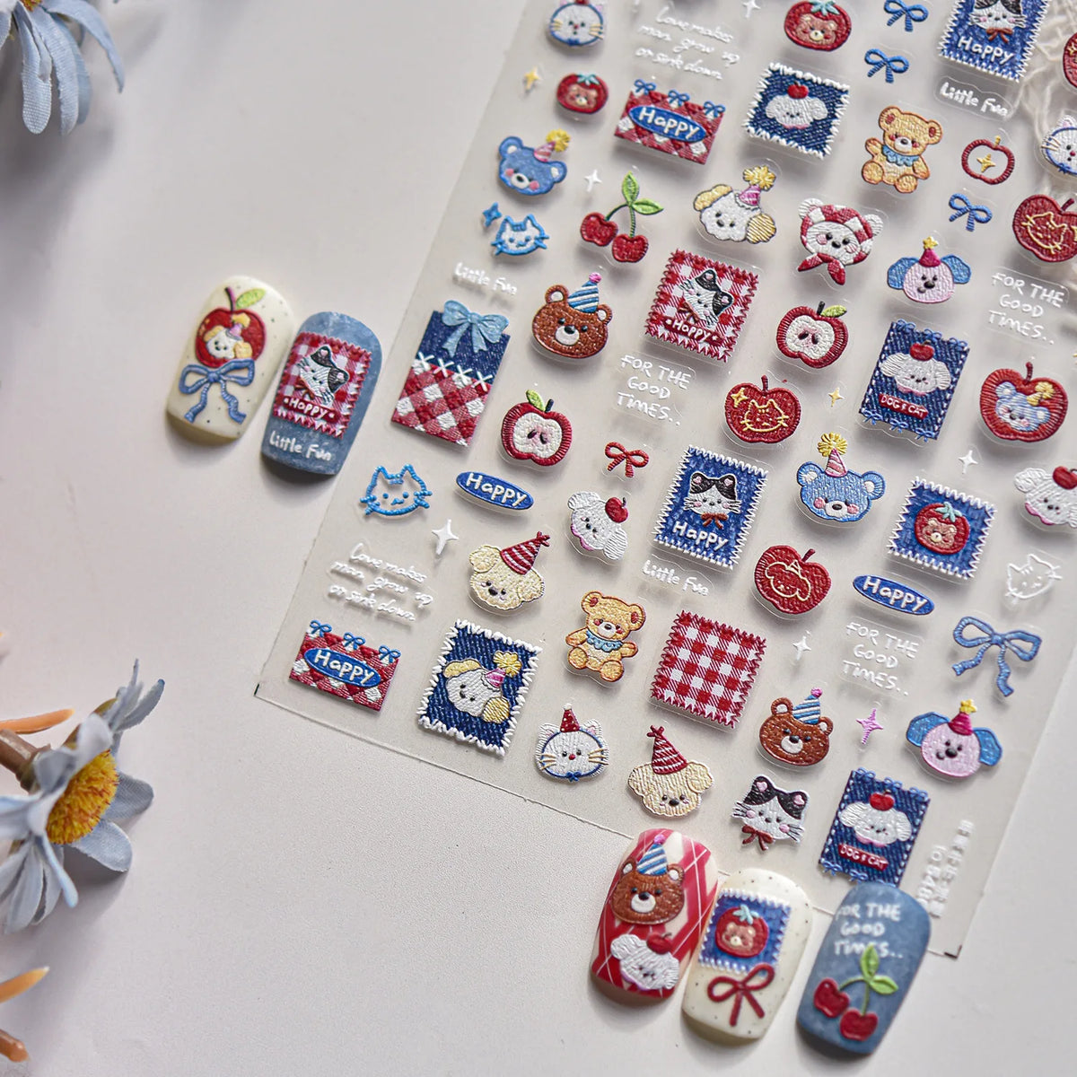 5D Embossed Teddy Bear Nail Art Stickers – DIY Manicure Decals