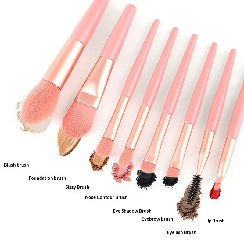 8-Pc Mini Makeup Brush Set with Pouch | Soft Synthetic Bristles