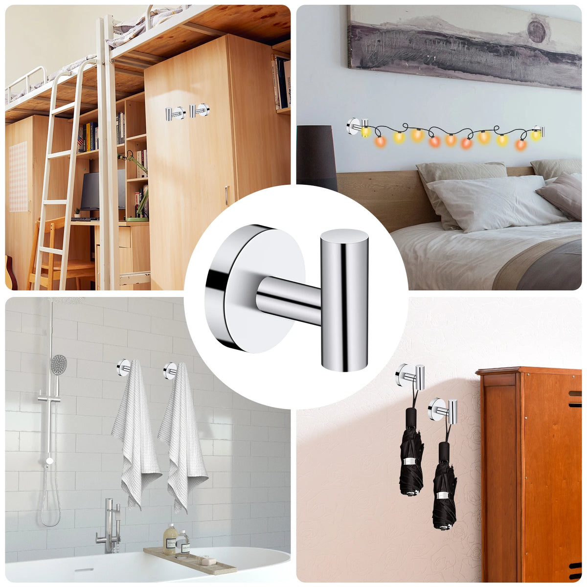 2-Pack Polished Stainless Steel Wall Hooks – Towel & Robe Hanger