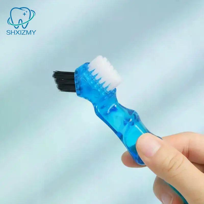 Dual Head Soft Bristle Denture Brush | False Teeth Cleaner