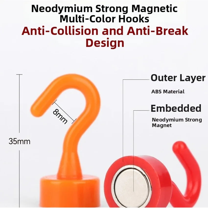 Multi-Color Magnetic Hooks – 0–8KG, 2 or 10 Pack | Fridge Hooks
