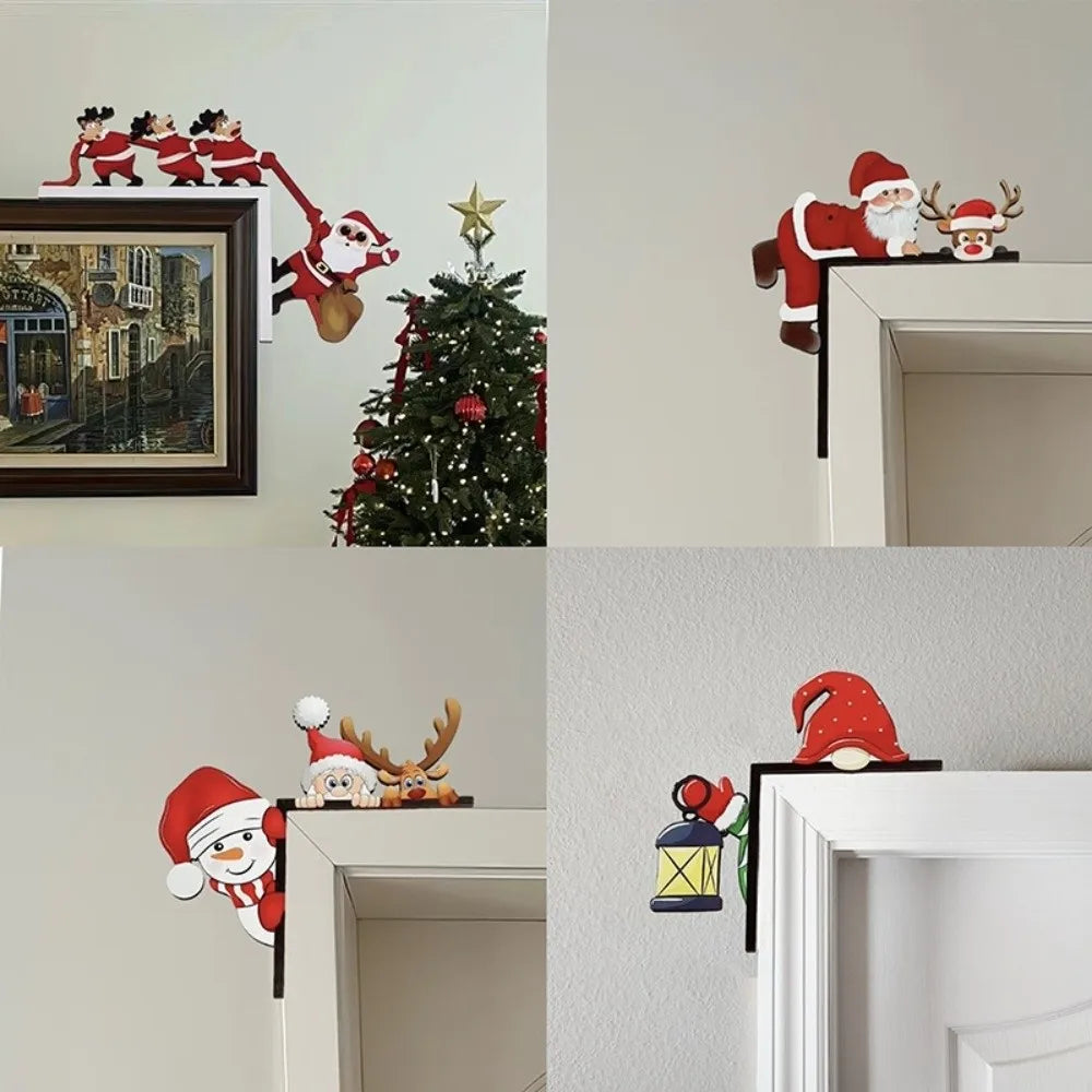 Wooden Christmas Corner Sign – Elk Snowman Santa Door Decor