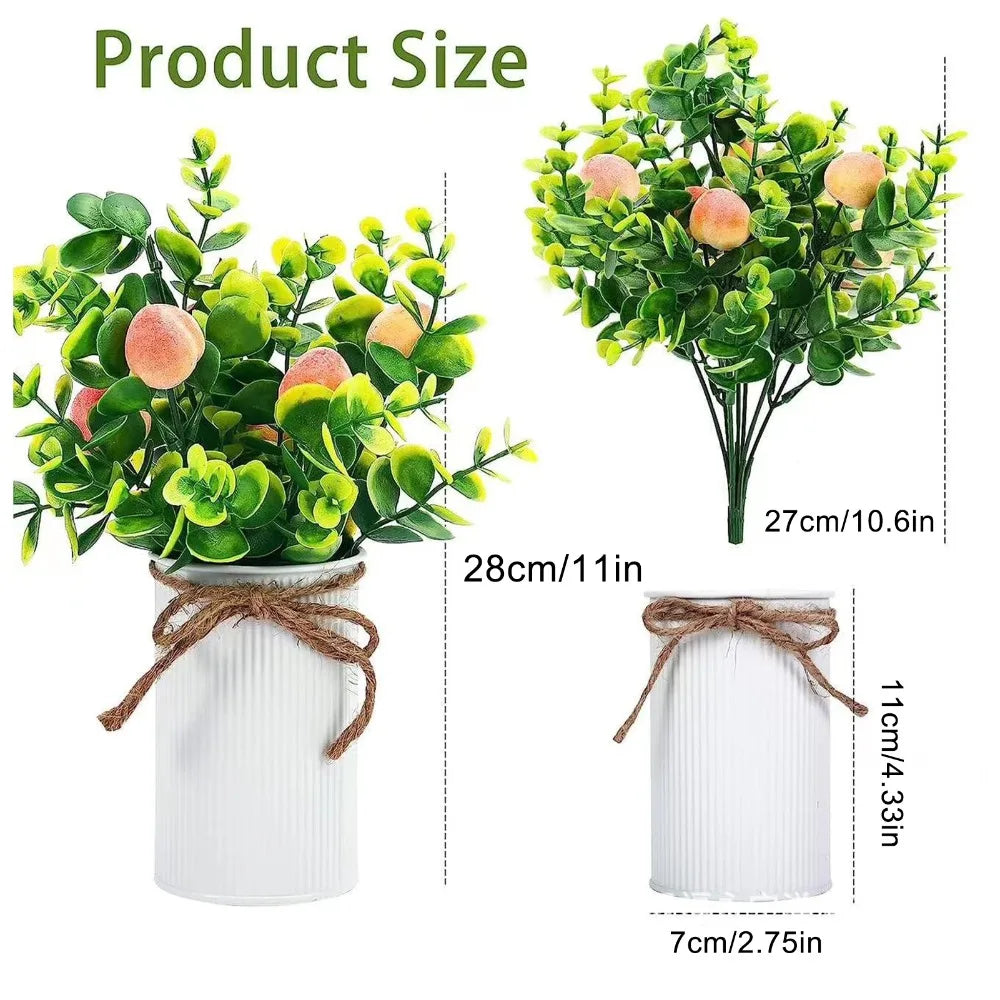 2PCS Artificial Peach Fruit Potted Bonsai Plants – 11" Tabletop