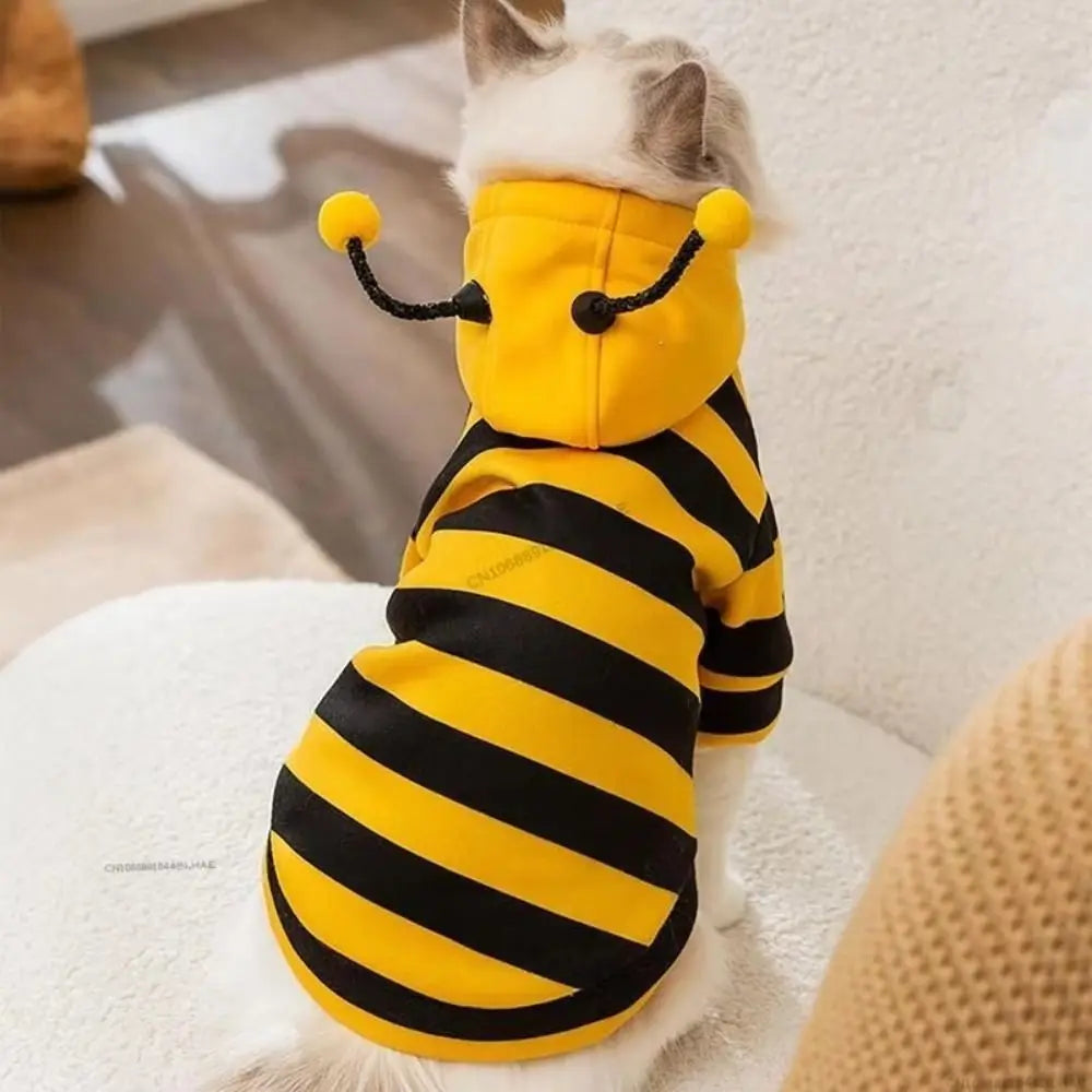 Pet Bee Costume Hoodie – Warm Stripes Cat & Dog Clothes