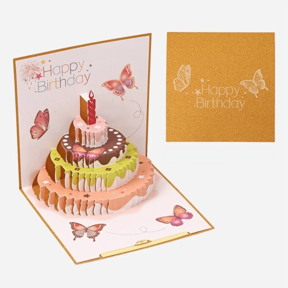 3D Pop-Up Musical Birthday Cake Card with LED Light & Envelope