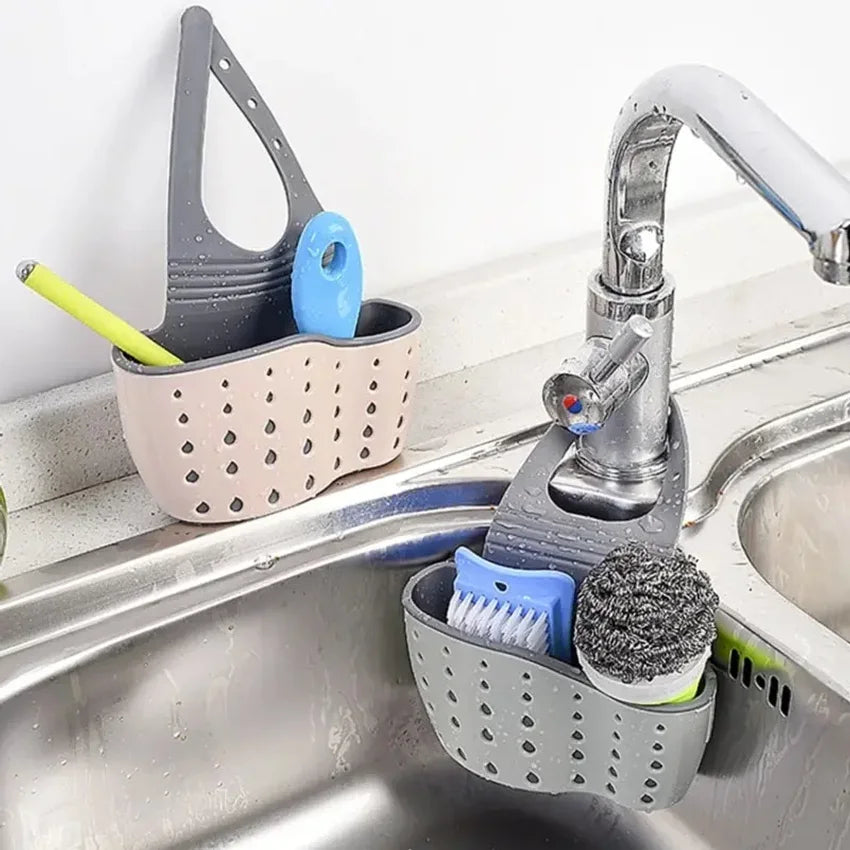 Adjustable Kitchen Sink Drain Basket – Sponge & Soap Holder
