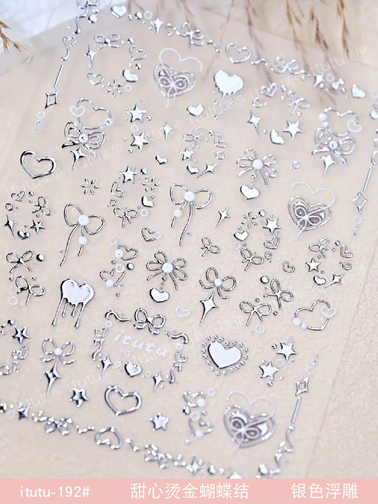 Gold Embossed Butterfly & Heart Acrylic Nail Stickers