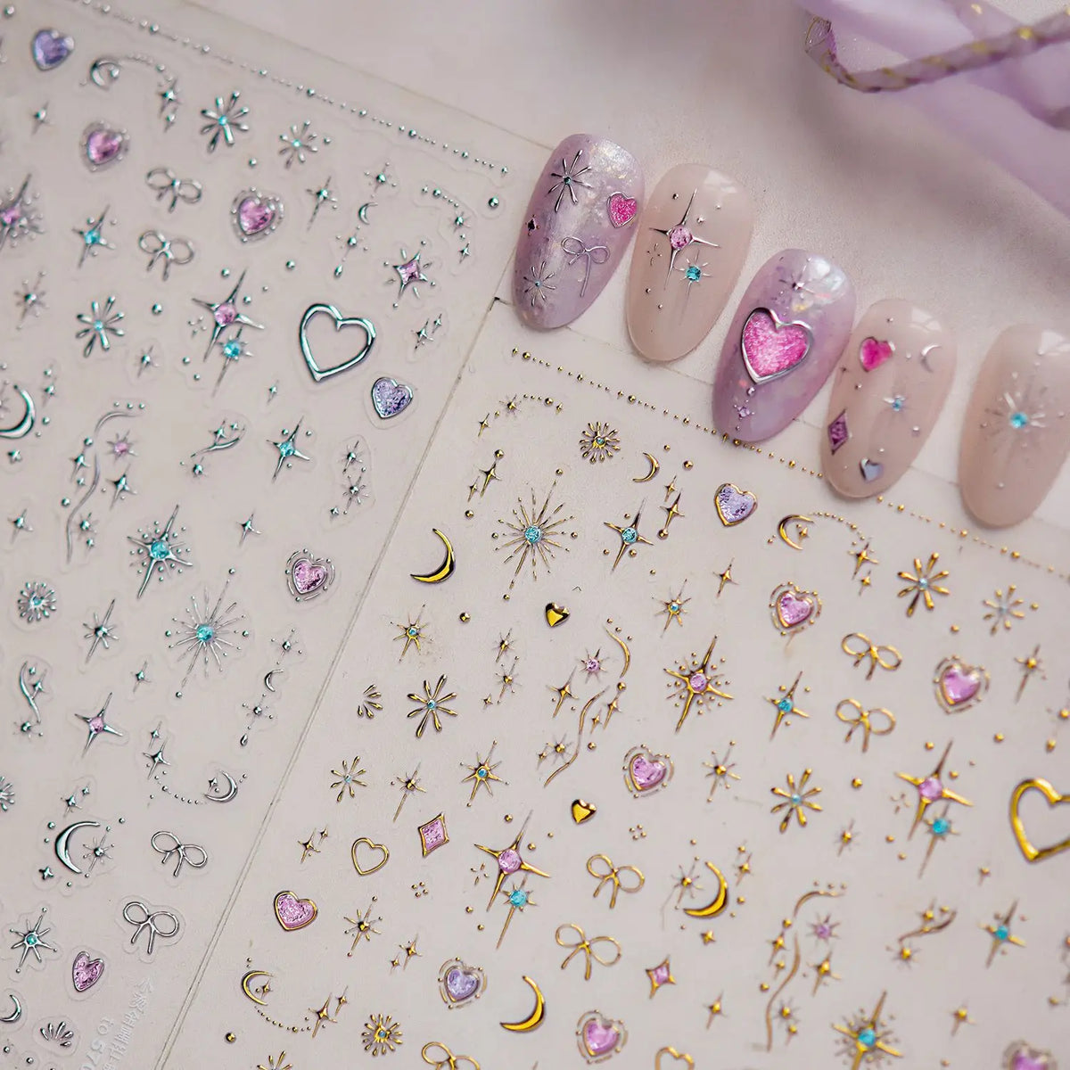 Gemstone Jewelry Nail Stickers – Gold Silver Foil Nail Art
