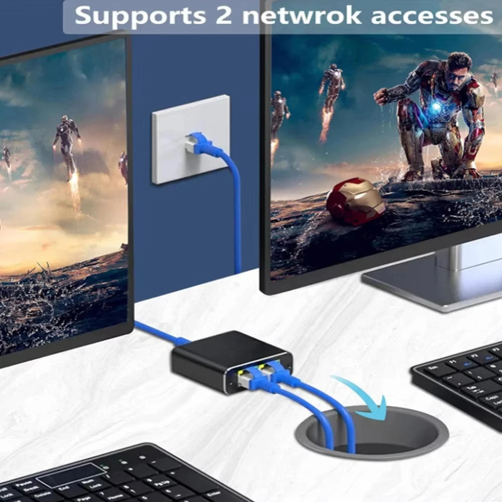 RJ45 Gigabit Ethernet Splitter 1 to 2 Port Network Switch