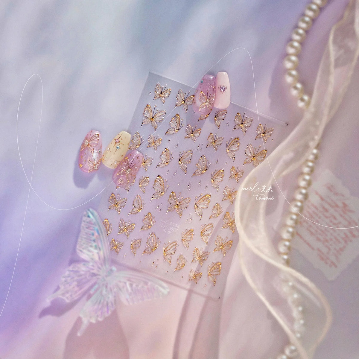 5D Jelly Nail Stickers – Gold Butterfly 3D Manicure Decals