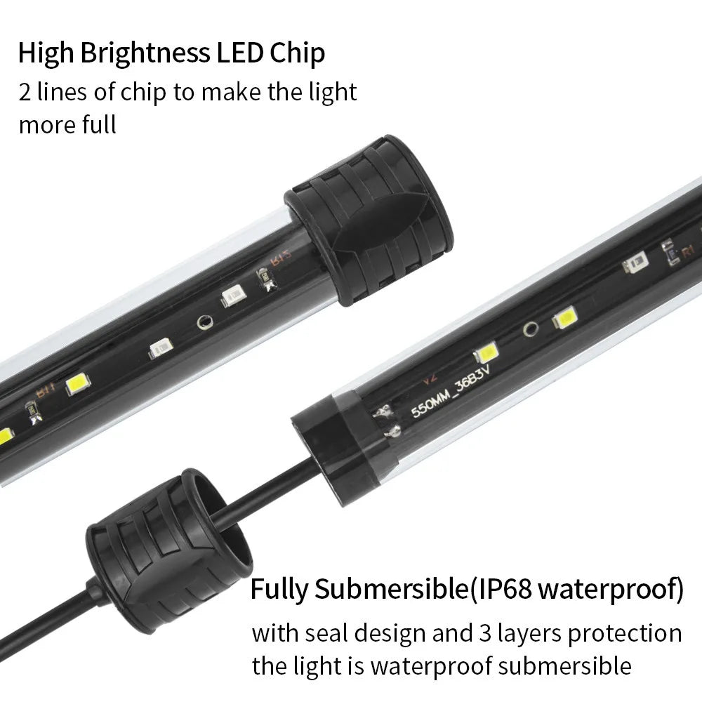 Submersible Aquarium LED Light 18–48cm Fish Tank Tube Lamp