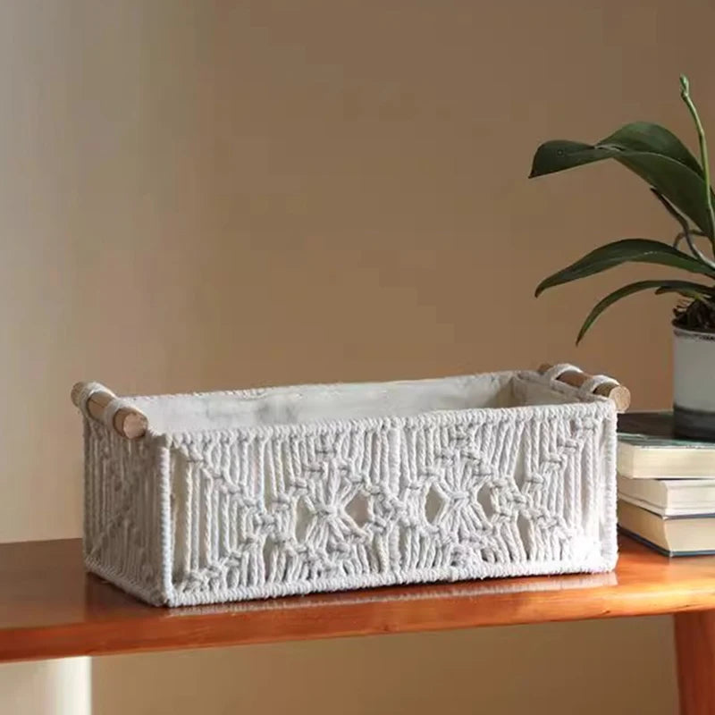 Nordic Cotton Rope Storage Basket | Rectangle Desktop Organizer