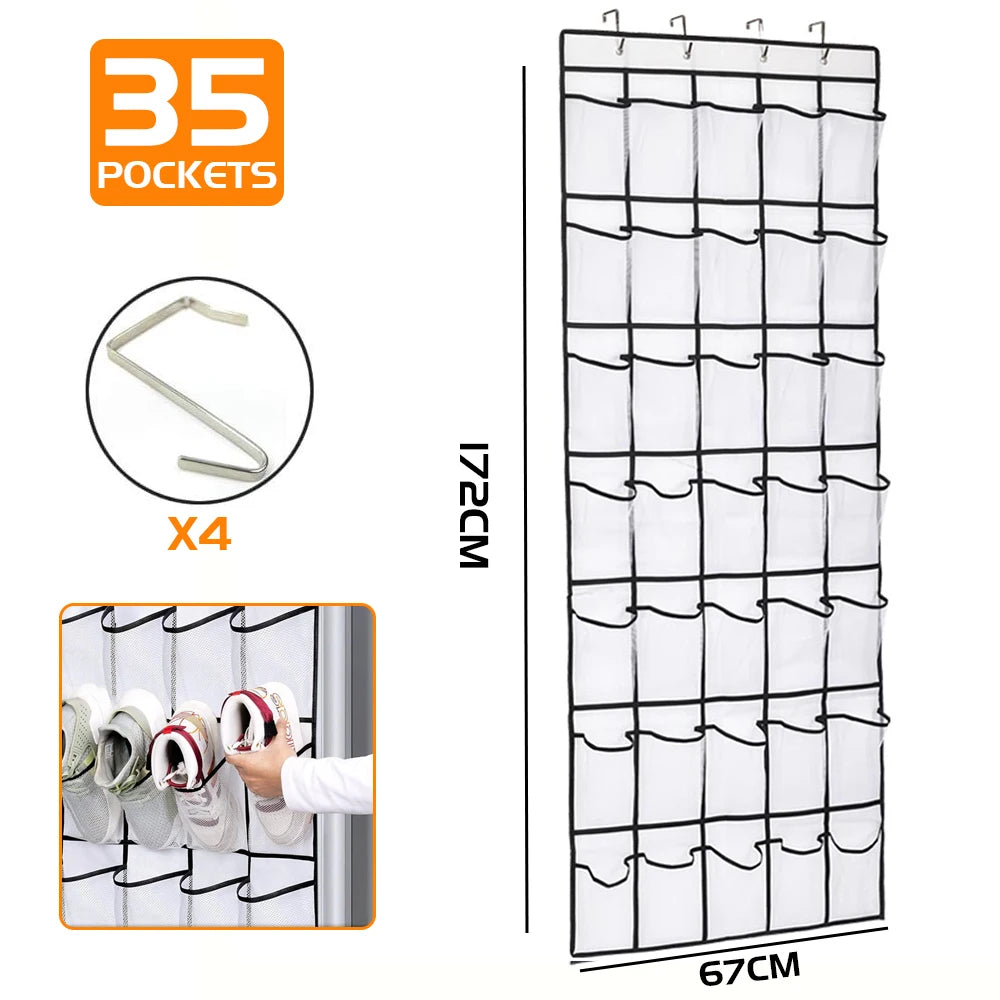 Over the Door Shoe Organizer – 35 Large Mesh Pockets Hanging Rack