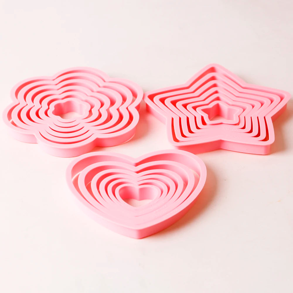 Pink Heart Star Flower Cookie Cutter Molds – Baking Set
