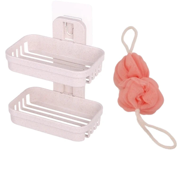 Wall Mounted Soap Dish Set with Bath Loofah Ball | No-Drill