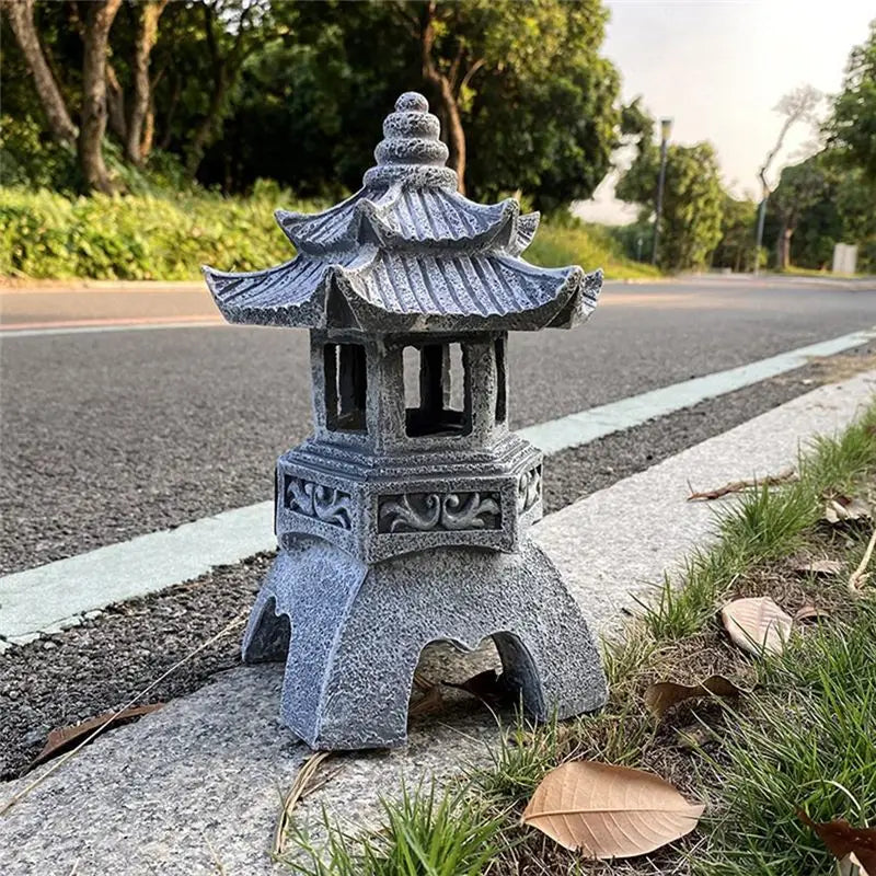 Solar Resin Pagoda Lantern – Garden Statue Light Decor