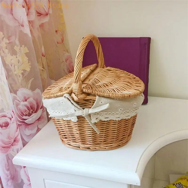 Wicker Fruit Basket with Handle & Double Lid | Rattan Hamper