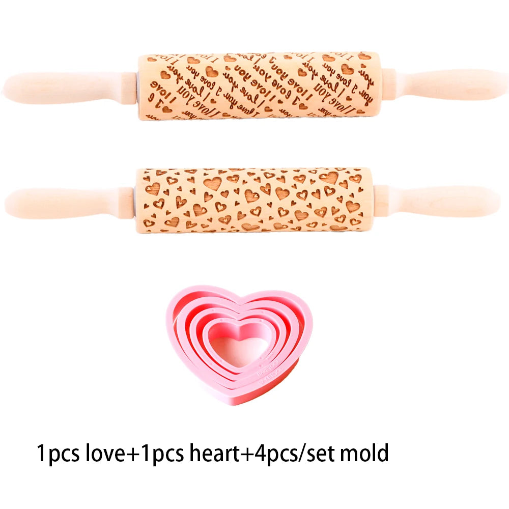 Wooden Embossed Rolling Pin – Love Heart 3D Cookie Mold | Arjmide