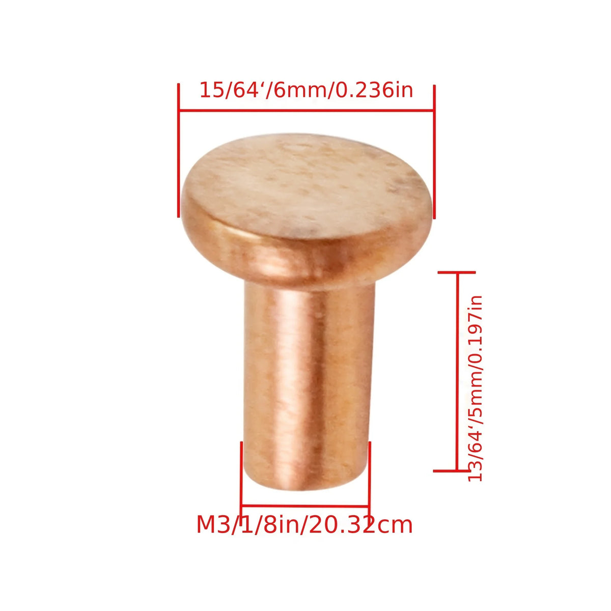 100pcs Copper Solid Rivets Round Pan Head 1/8" x 13/64" Fasteners
