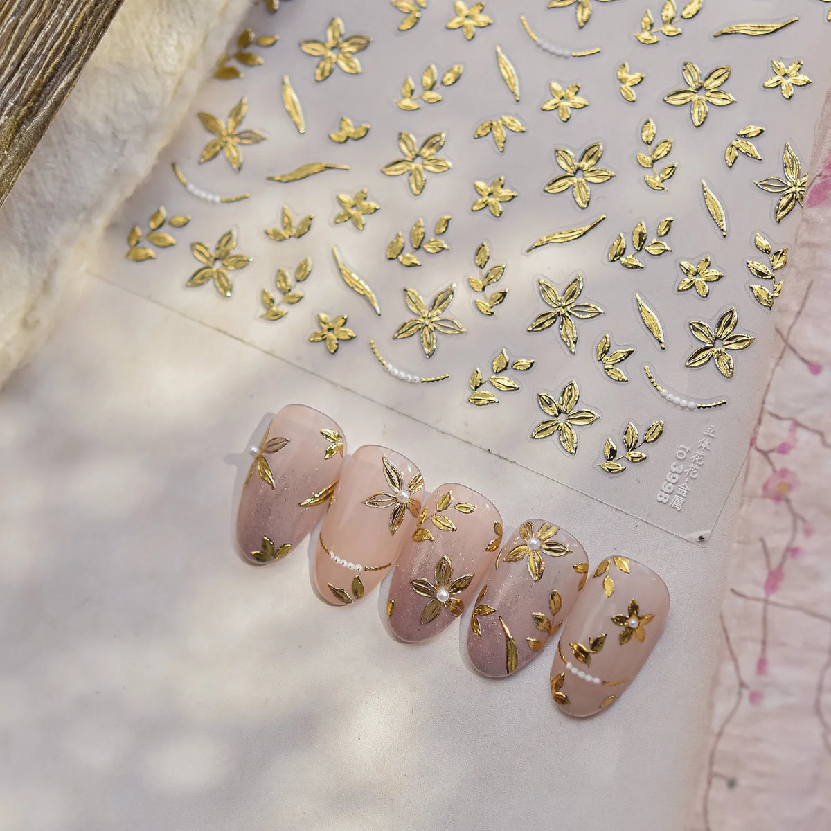 Bronzing Rose & Golden Leaf Nail Art Stickers | DIY Decals