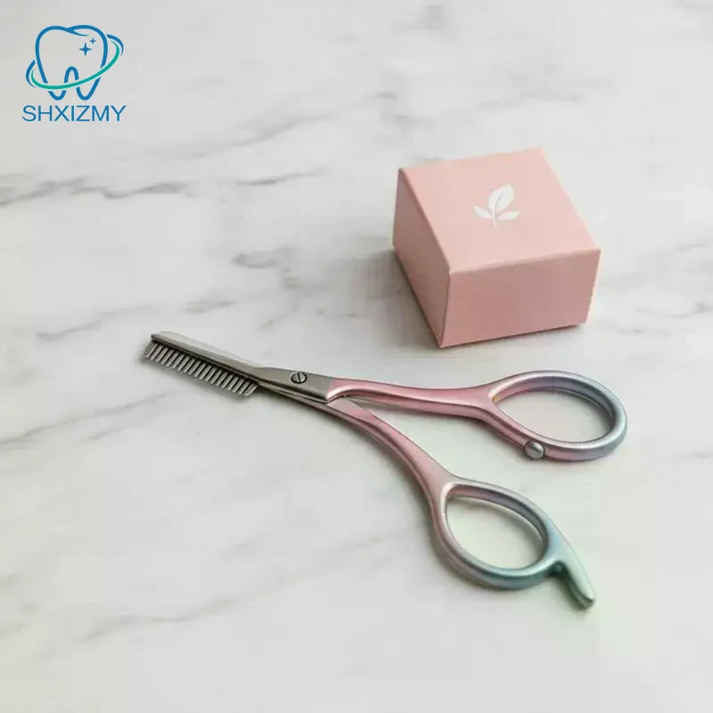 Stainless Steel Eyebrow Scissors with Comb – Precision Trimmer