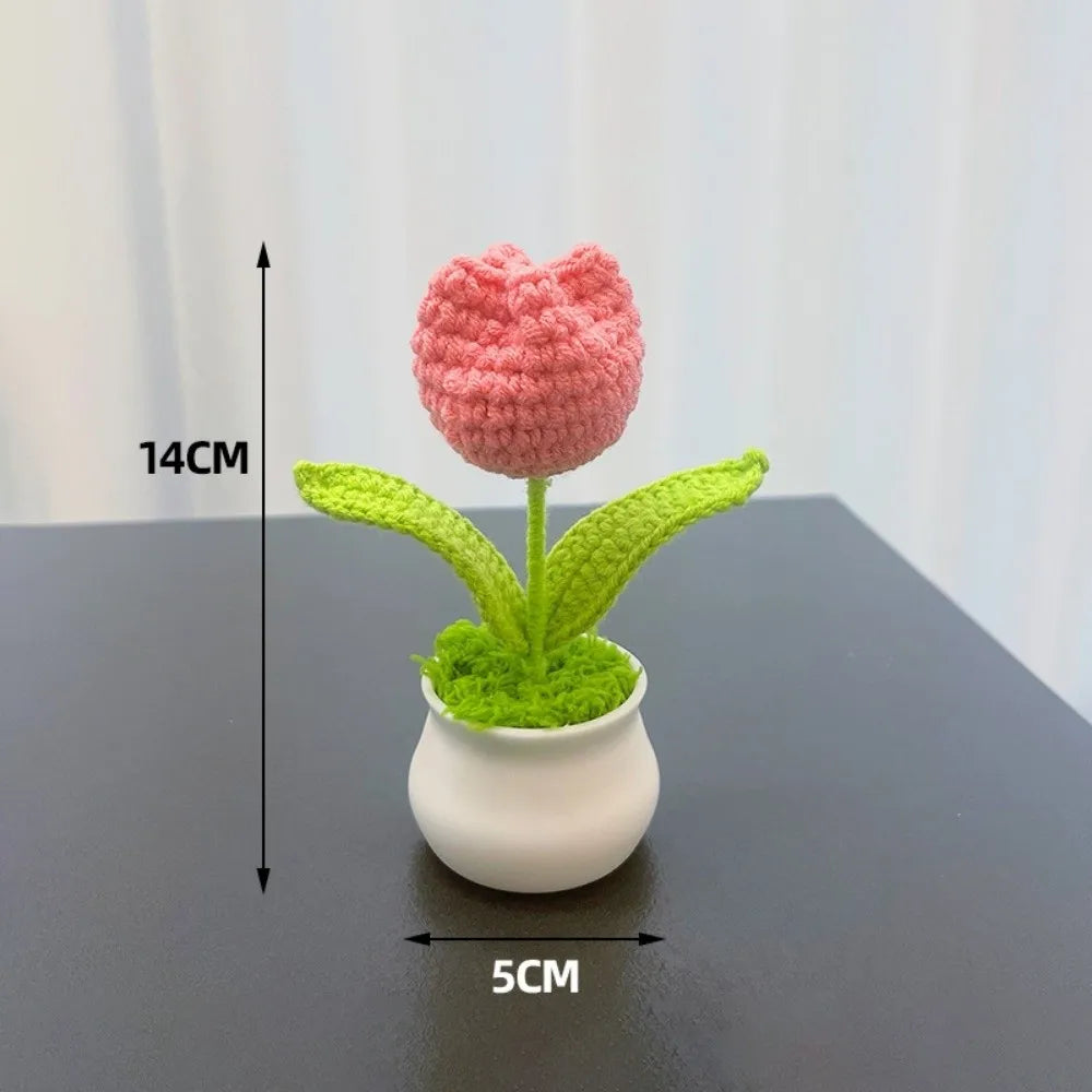 Mini Crochet Tulip Potted Flower | Handmade Knit Décor