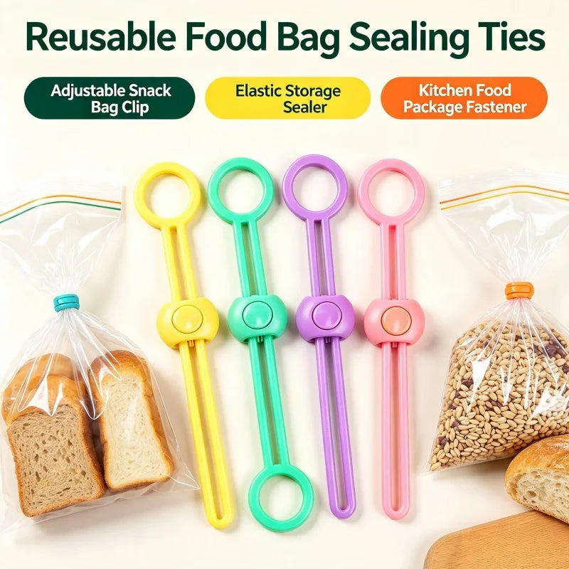 Reusable Food Bag Sealing Ties – Adjustable Snack Bag Clips