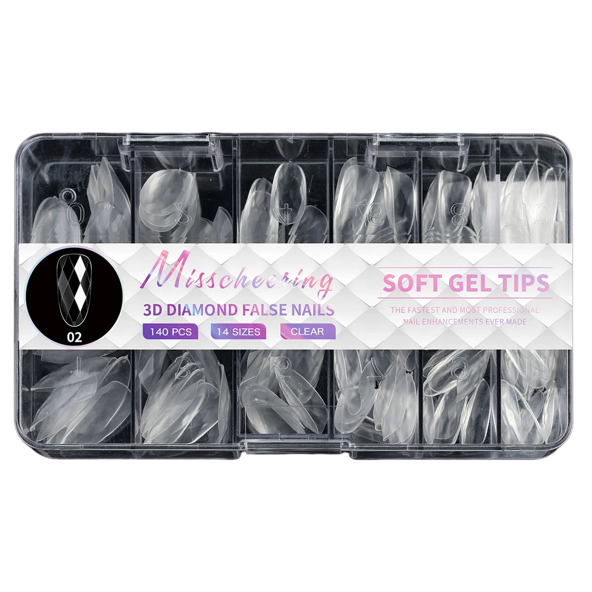 3D Diamond Press-On Nails – 120pc Full Cover Sculpted Nail Tips