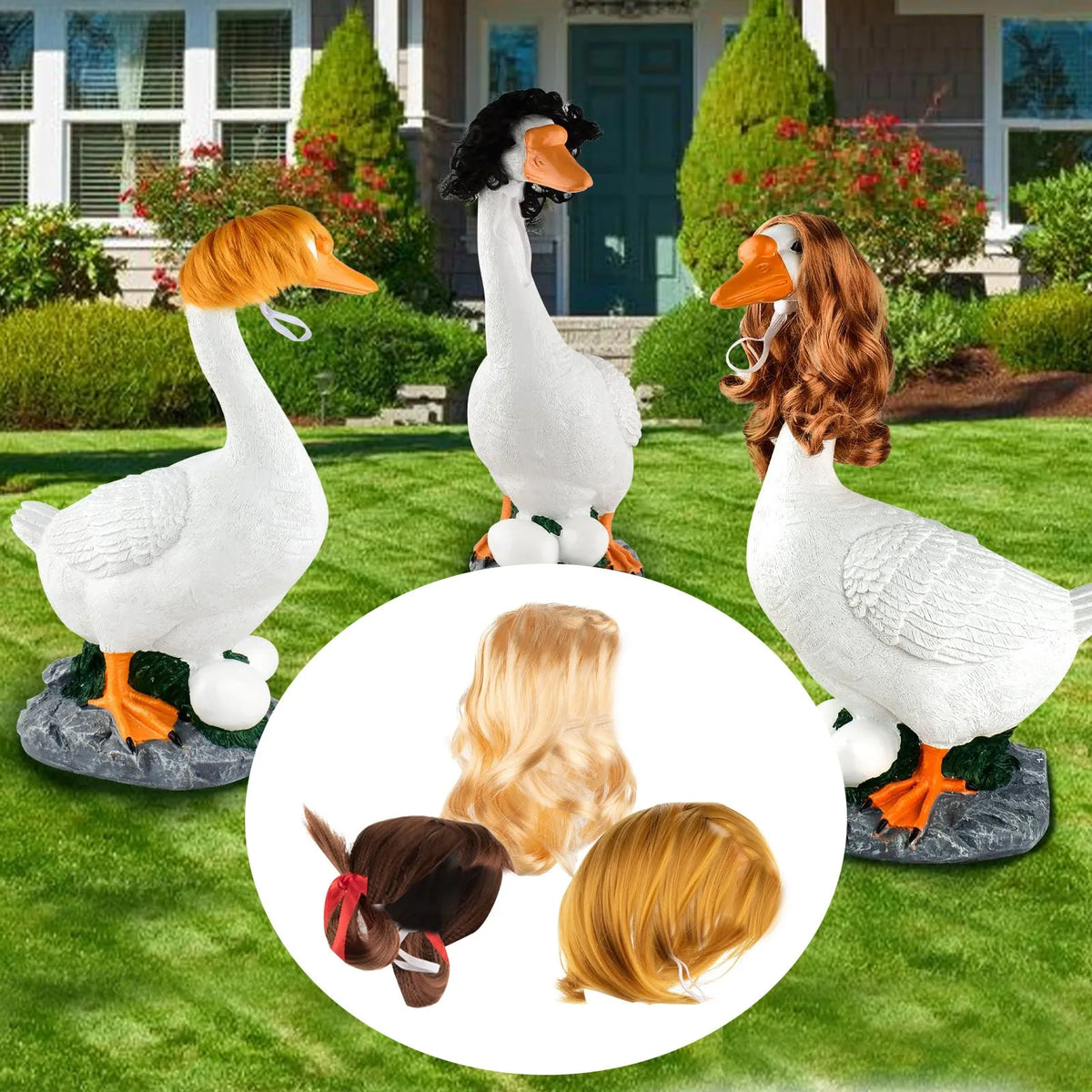 3-Pack Crocheted Goose Wig Costume Set – Porch Décor Accessory