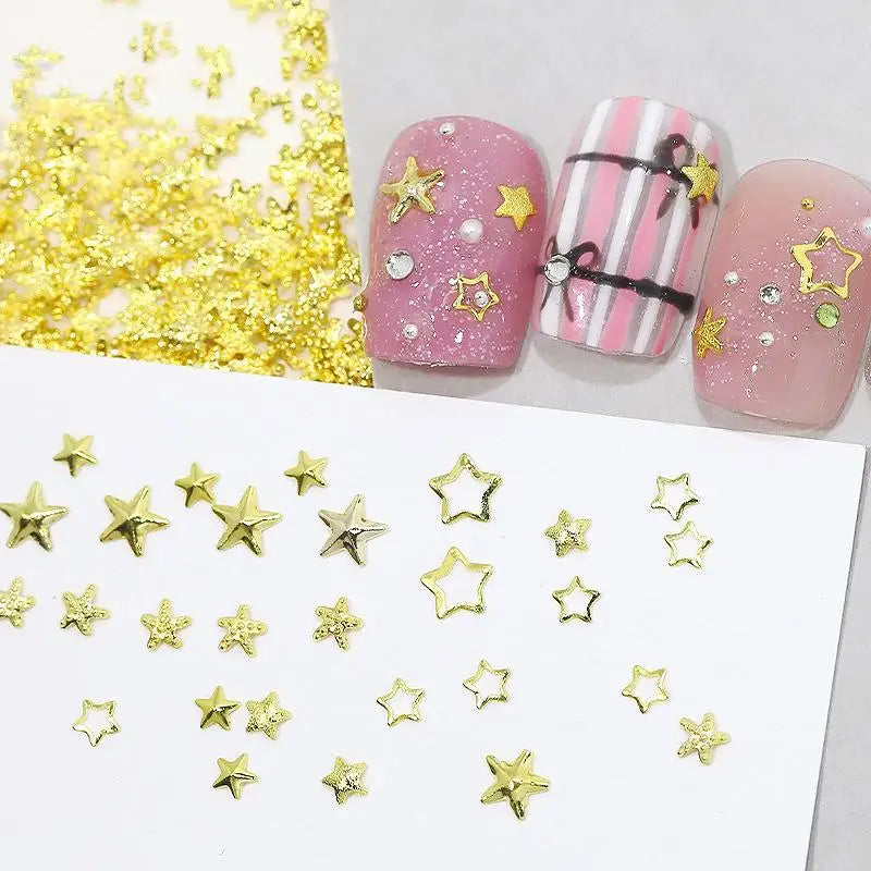 6-Grid Nail Art Rhinestones Gold Silver Charms Rivet Kit