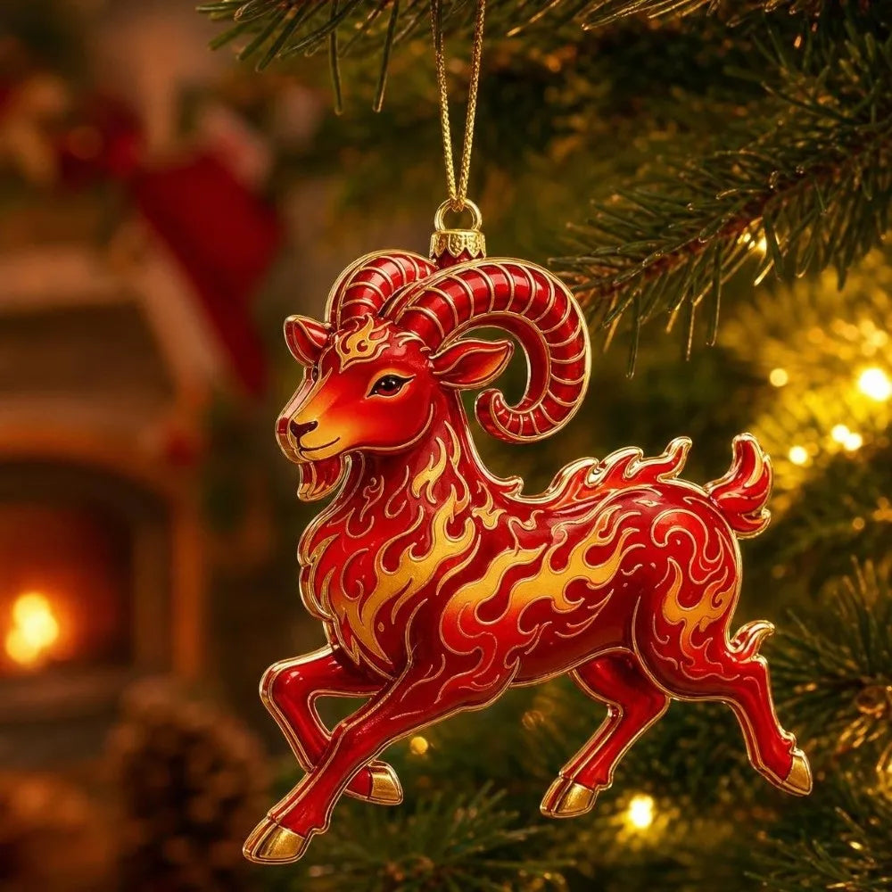 Acrylic Chinese Zodiac Goat Pendant – Red & Gold Car Keychain