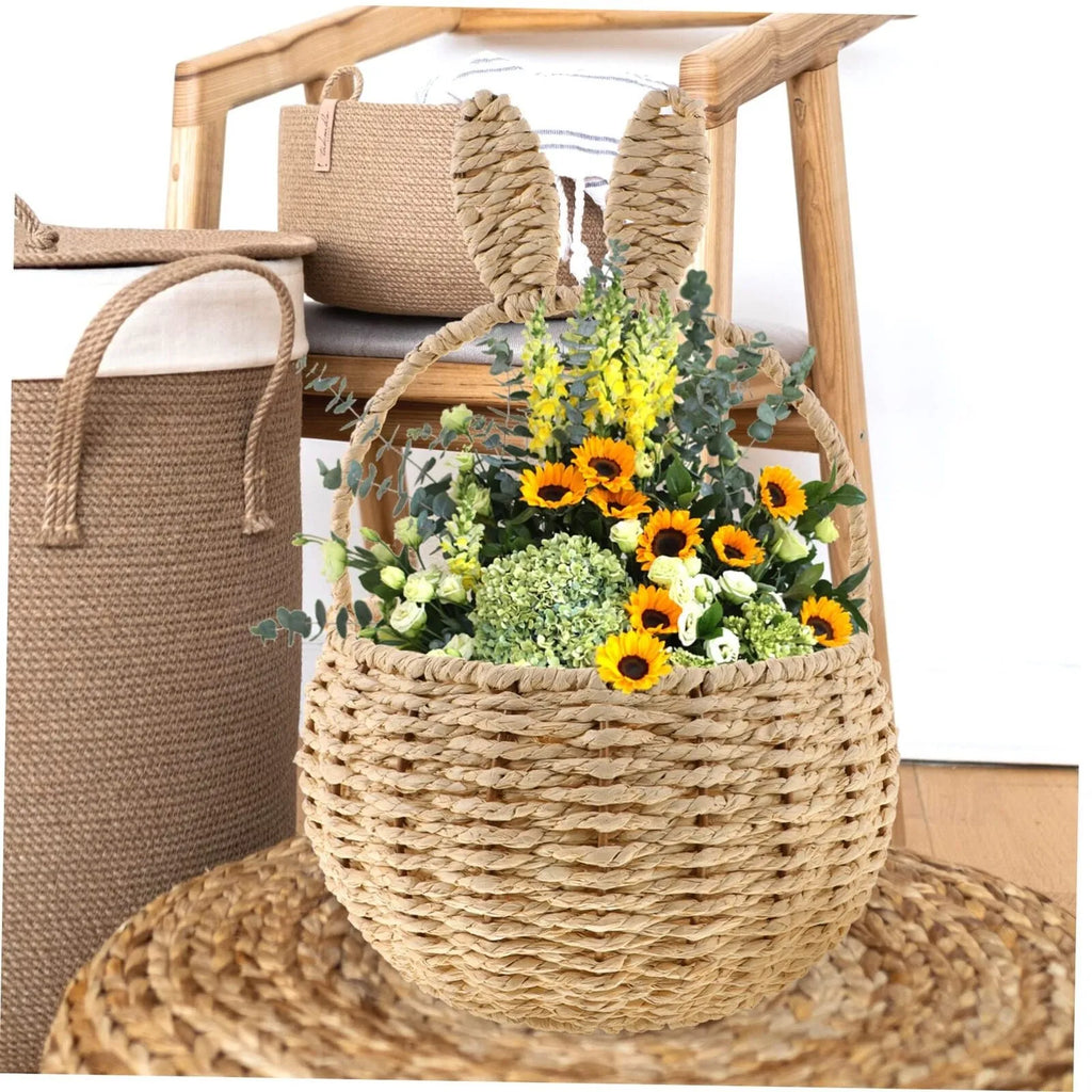 Woven Easter Basket with Handle – Foldable Vine Weave Decor