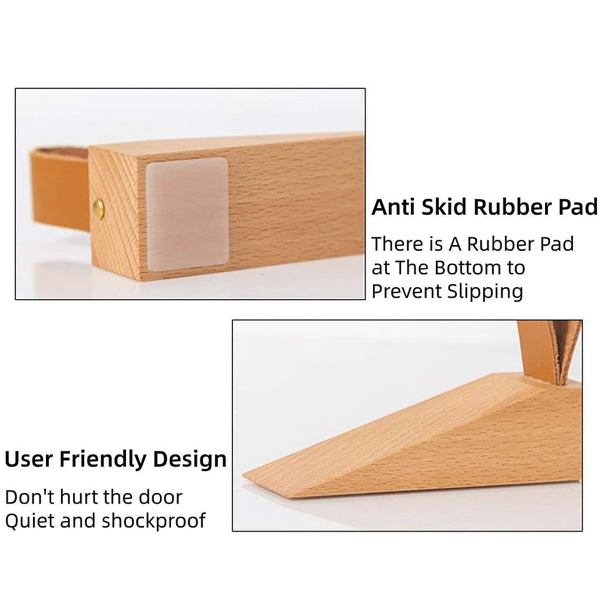 Solid Wood Door Stopper Wedges, Anti-Slip Base – 4 Pack