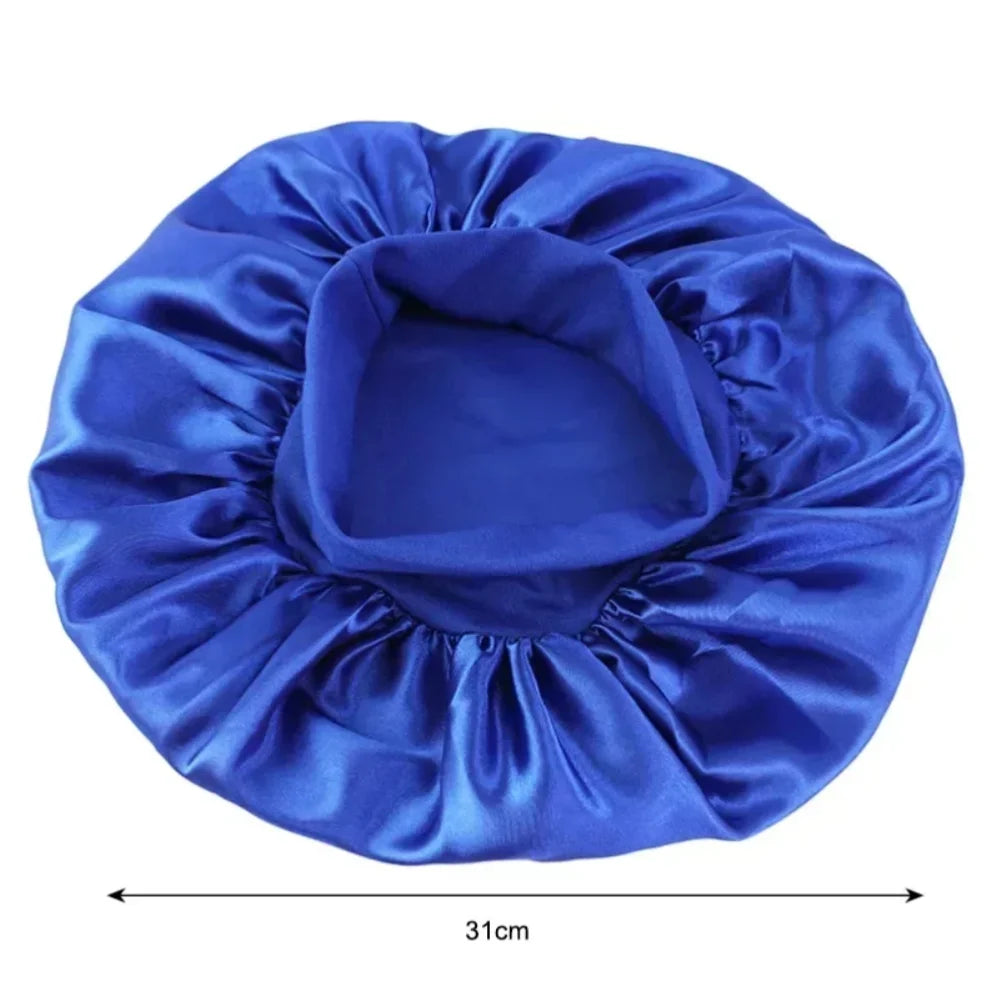 Satin Nightcap Wide-Brim Sleep Cap with Elasticated Band