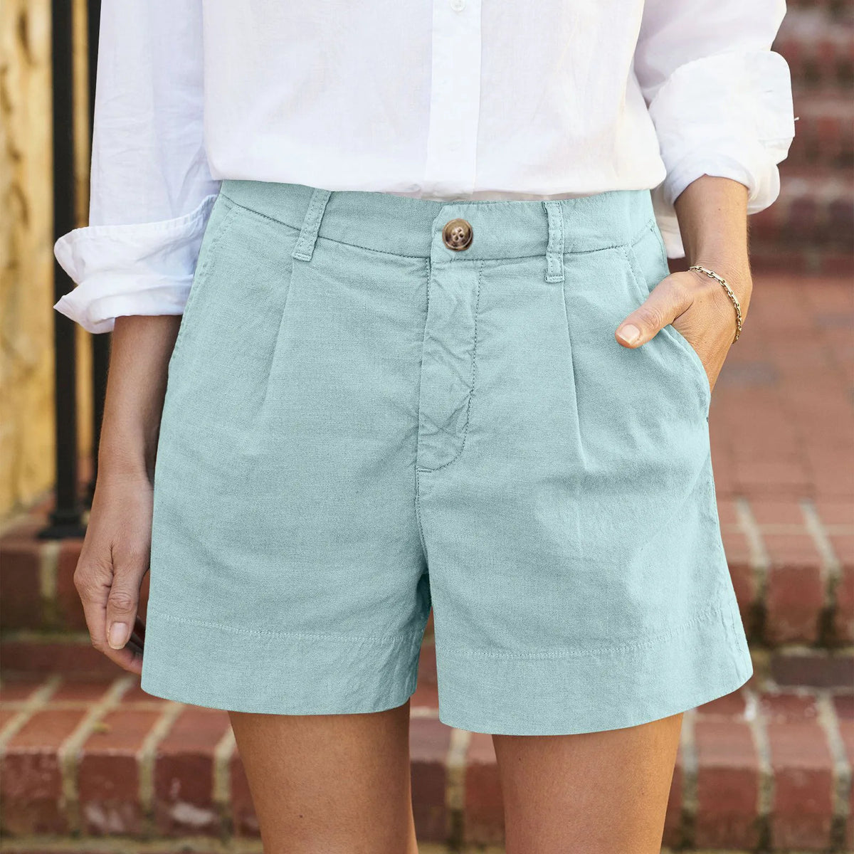 Women's Linen Shorts High Waist Wide Leg Beach Shorts & Pockets