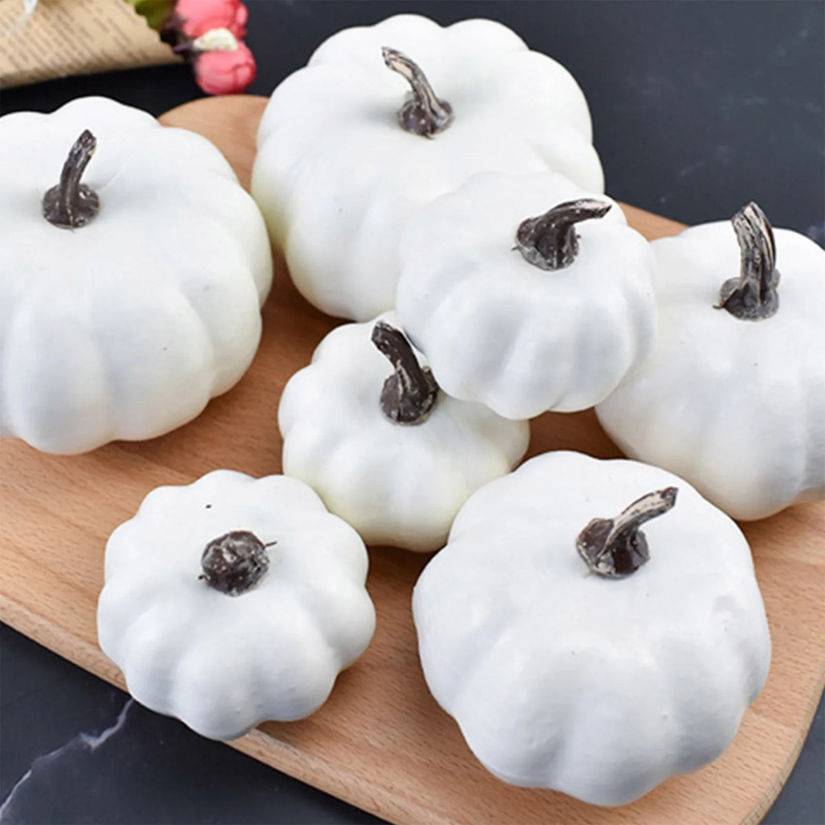 Artificial White Pumpkins 7pcs Assorted Sizes Halloween Autumn Décor
