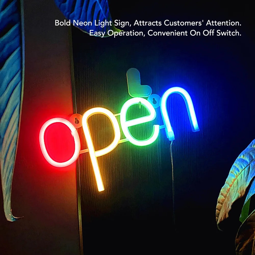 RGB LED Neon Open Sign – USB & Battery Wall Mountable Light