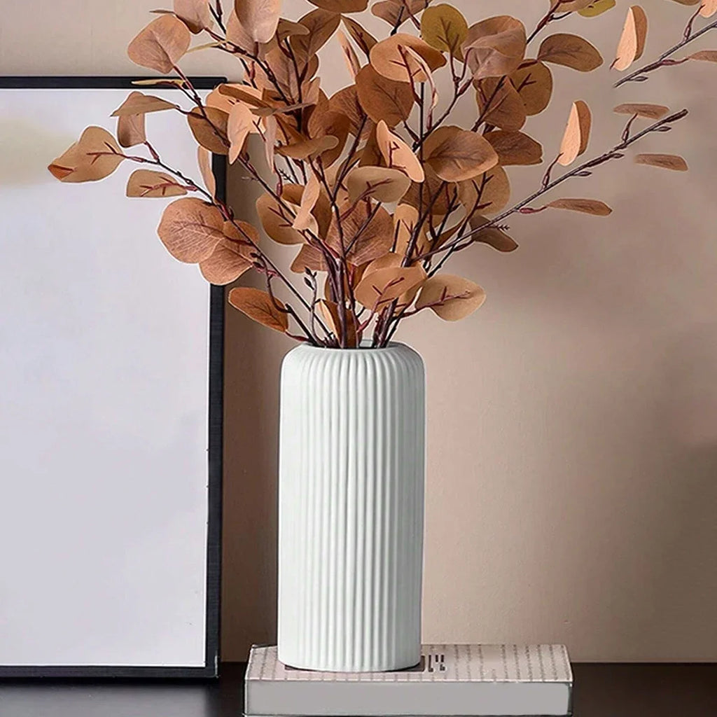 Striped Ceramic-Look Plastic Bud Vase for Floral Décor