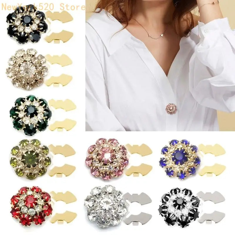 Rhinestone Flower Button Covers – Detachable Shirt Clips