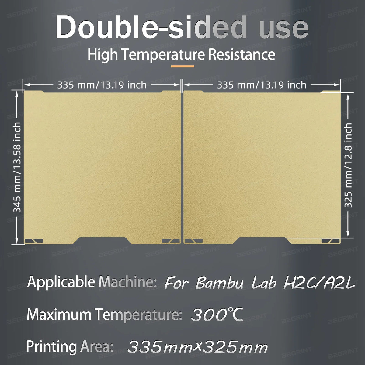 BEGRINT Textured PEI Spring Steel Build Plate for Bambu Lab A2L H2C