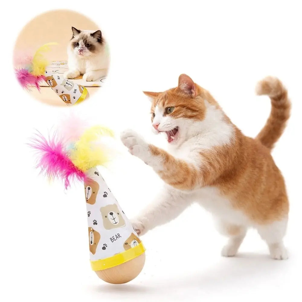 Interactive Wooden Cat Tumbler Toy – Scratch-Resistant Wobbler
