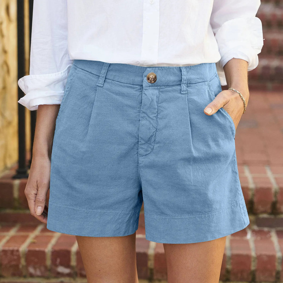 Women's Linen Shorts High Waist Wide Leg Beach Shorts & Pockets