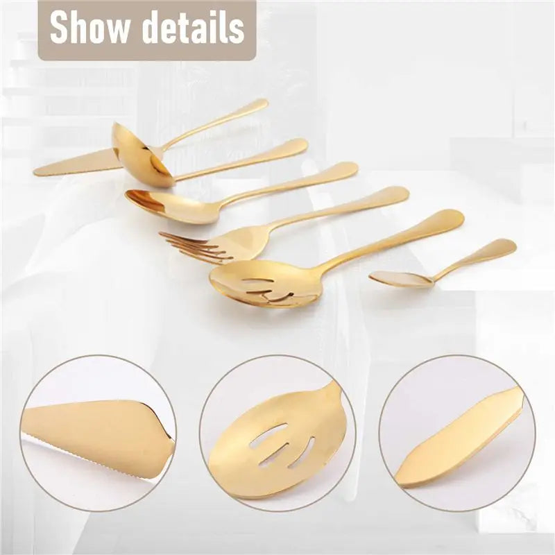 6-Piece Stainless Steel Serving Flatware Set | Cake Server & Spoons