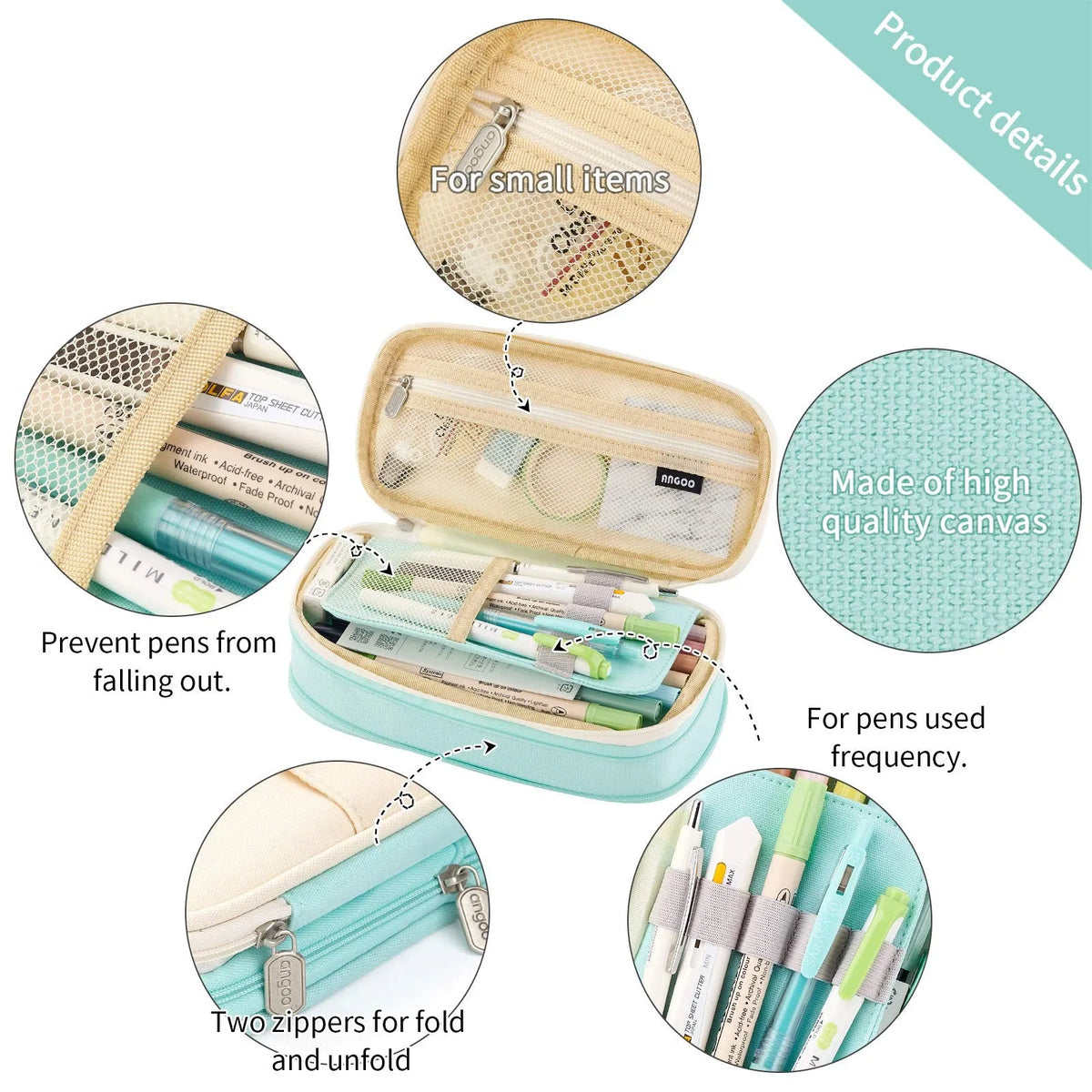 Pastel Large Capacity Canvas Pencil Case Multi-Layer Pen Bag