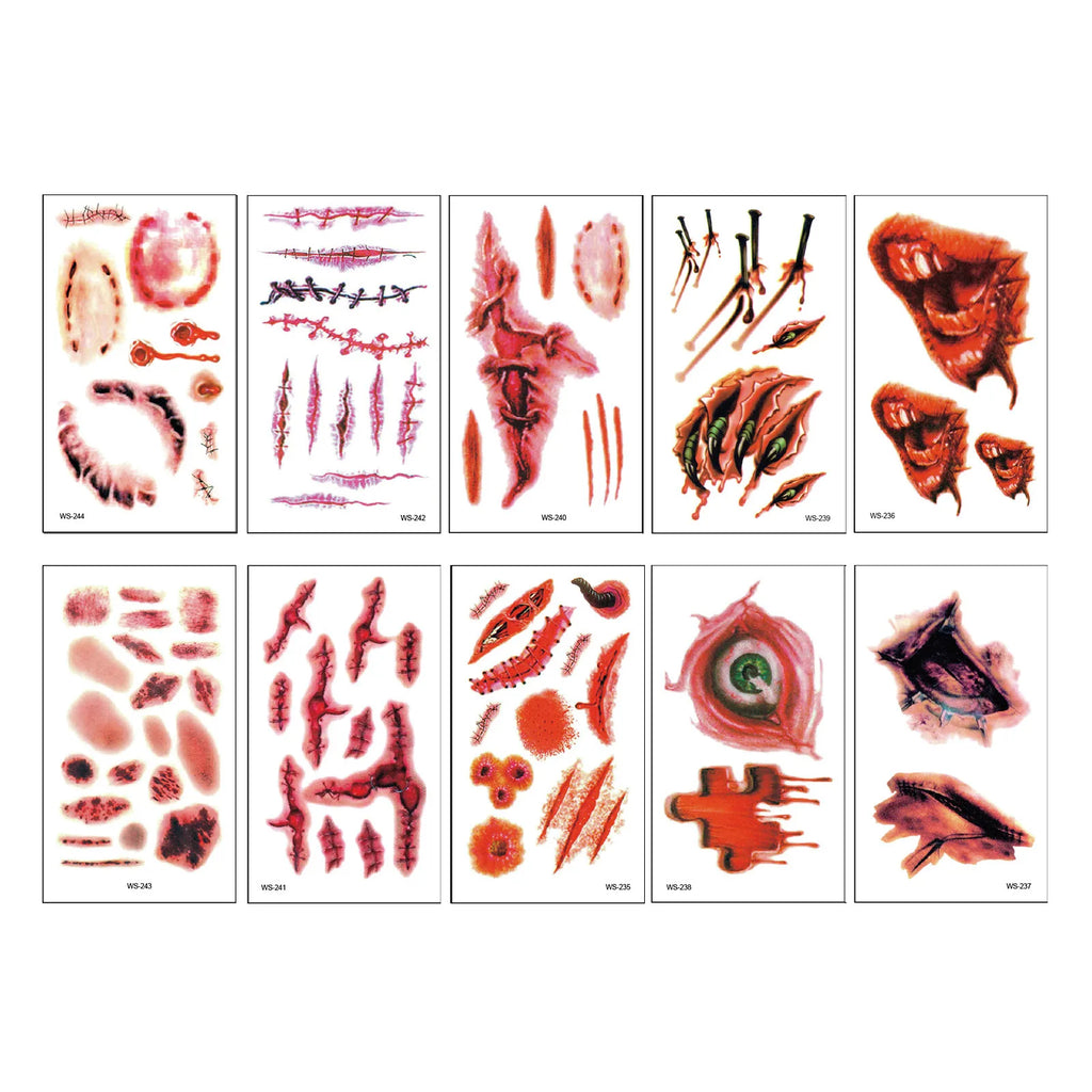 Halloween 3D Scar Temporary Tattoo Stickers – 10 Sheets