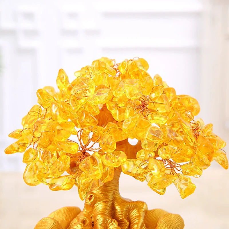 Yellow Crystal Money Tree Feng Shui Wealth Ornament