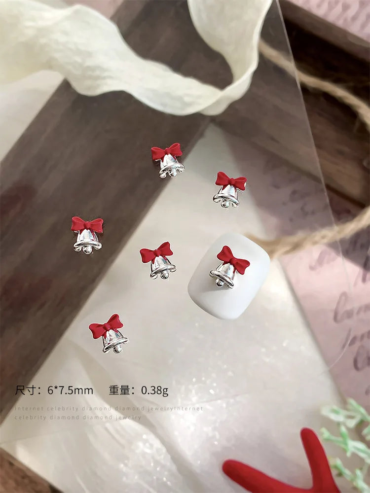 10pc 3D Christmas Bell Nail Charms – Gold & Silver Alloy DIY