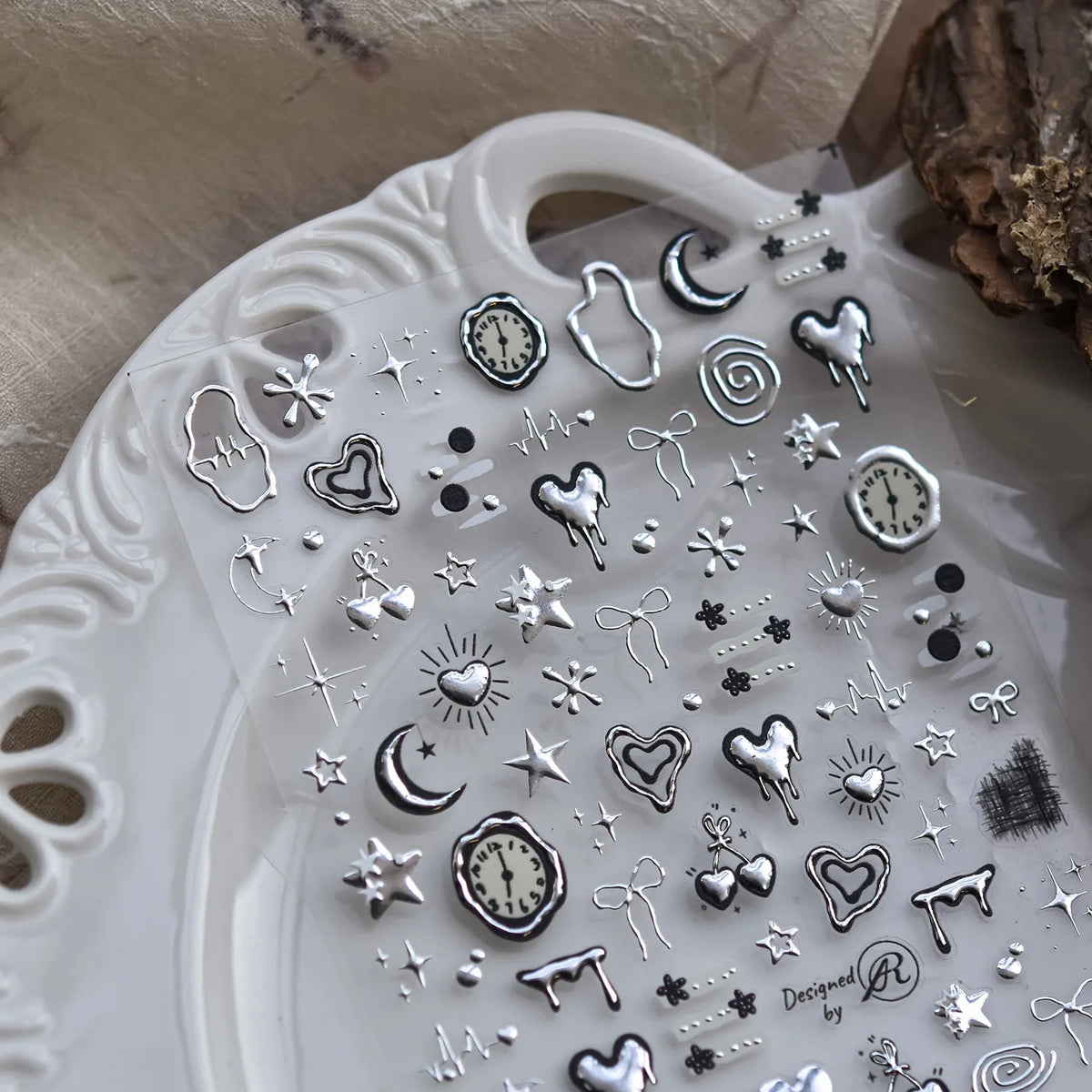 5D Punk Nail Art Stickers Moon Star Heart Rhinestone Decals