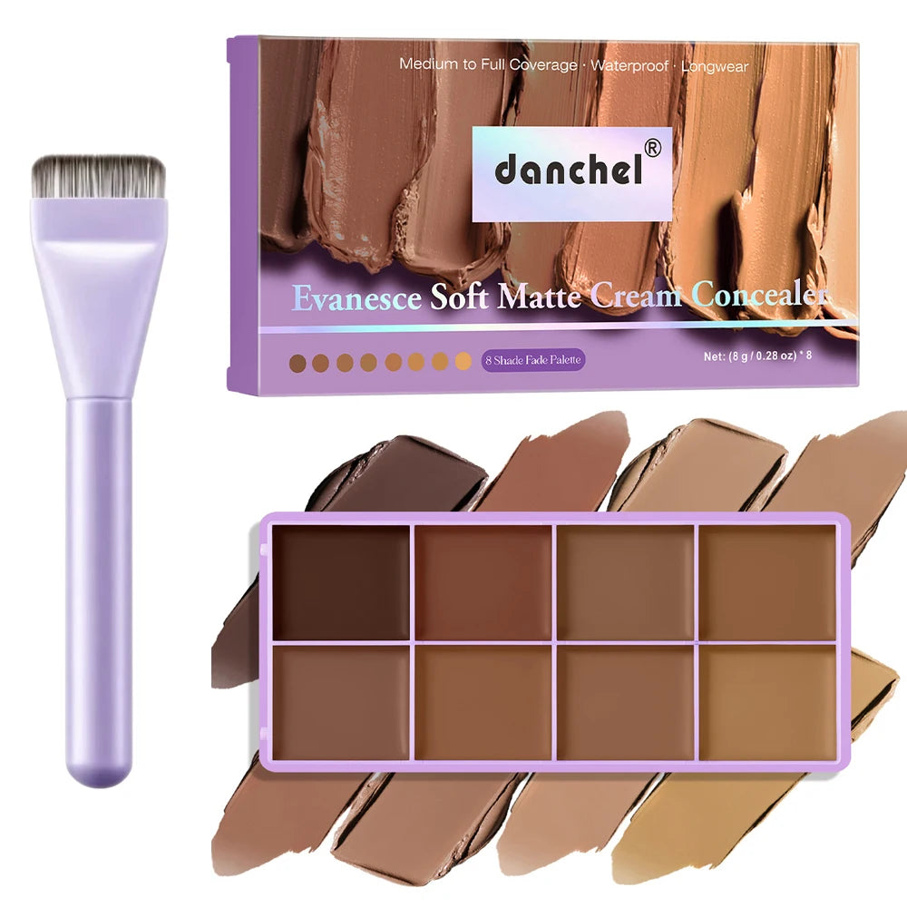 8-Color Full Coverage Matte Cream Concealer Palette + Brush